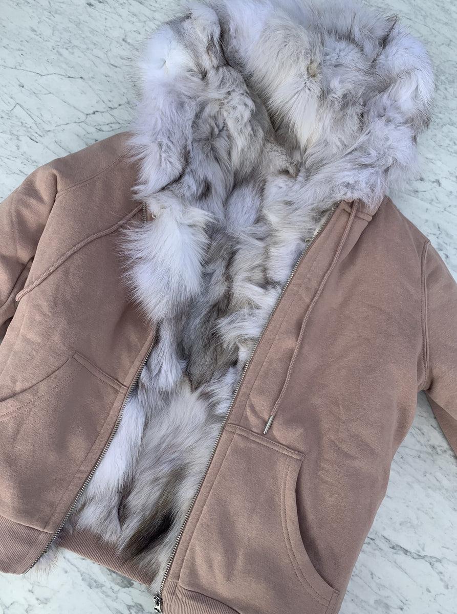 Fur Lined Hoodie in Dusty Rose