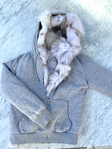 Fur Lined Hoodie in Gray