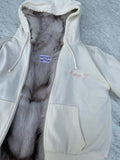 Fur Lined Hoodie in Off White